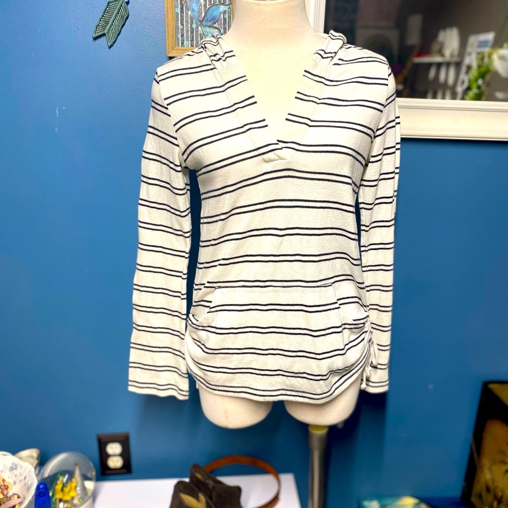 Roxy Black and White Striped Hooded Sweater